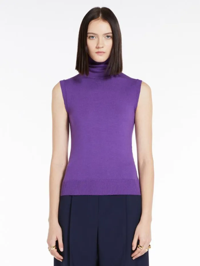 Woman Pure Wool Mock Poloneck Sweater Purple Maxmara Knitwear And Sweatshirts