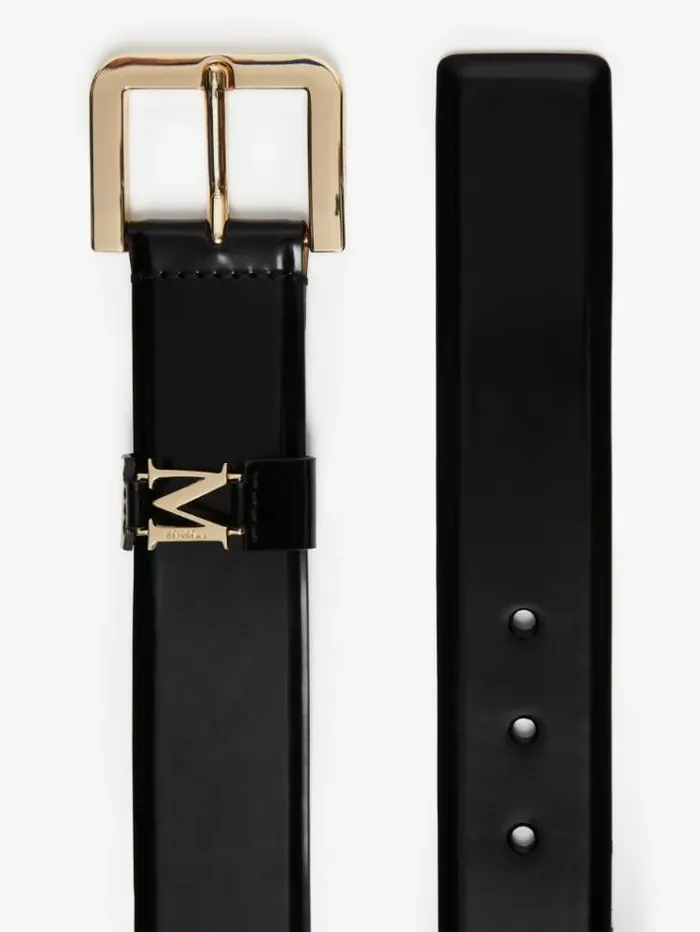 Woman Shiny Leather Belt Black Maxmara Belts