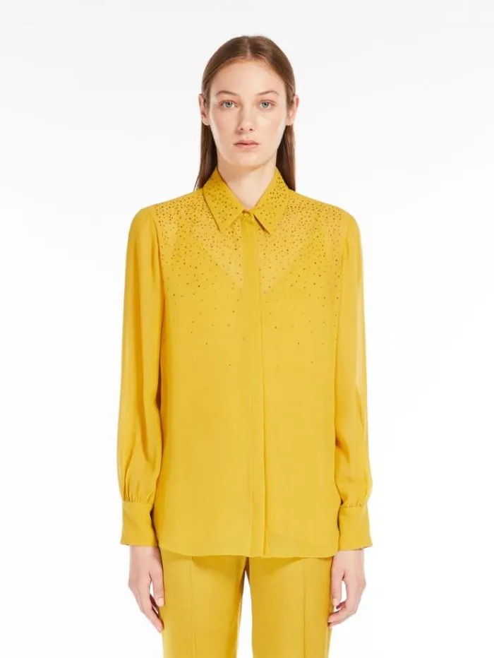Woman Silk Georgette Shirt Ochre Maxmara Shirts And Tops