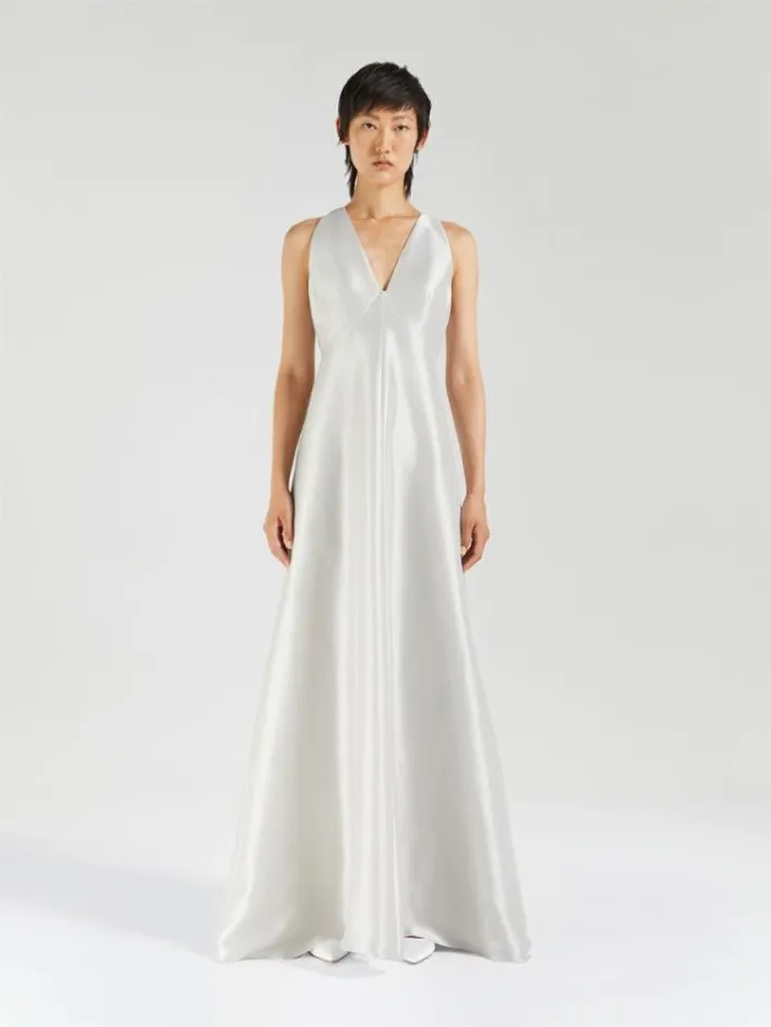 Woman Silk Satin Dress Pearl Grey Maxmara Dresses