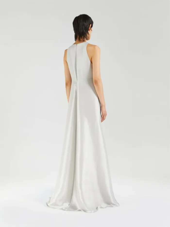 Woman Silk Satin Dress Pearl Grey Maxmara Dresses Woman Silk Satin Dress Pearl Grey Maxmara Dresses