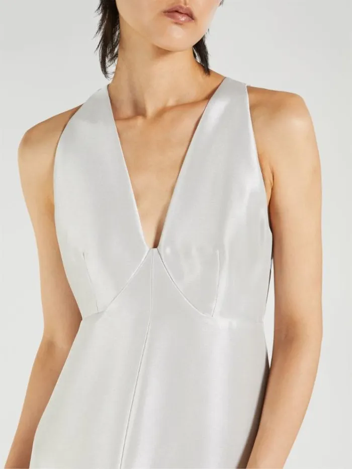 Woman Silk Satin Dress Pearl Grey Maxmara Dresses Woman Silk Satin Dress Pearl Grey Maxmara Dresses