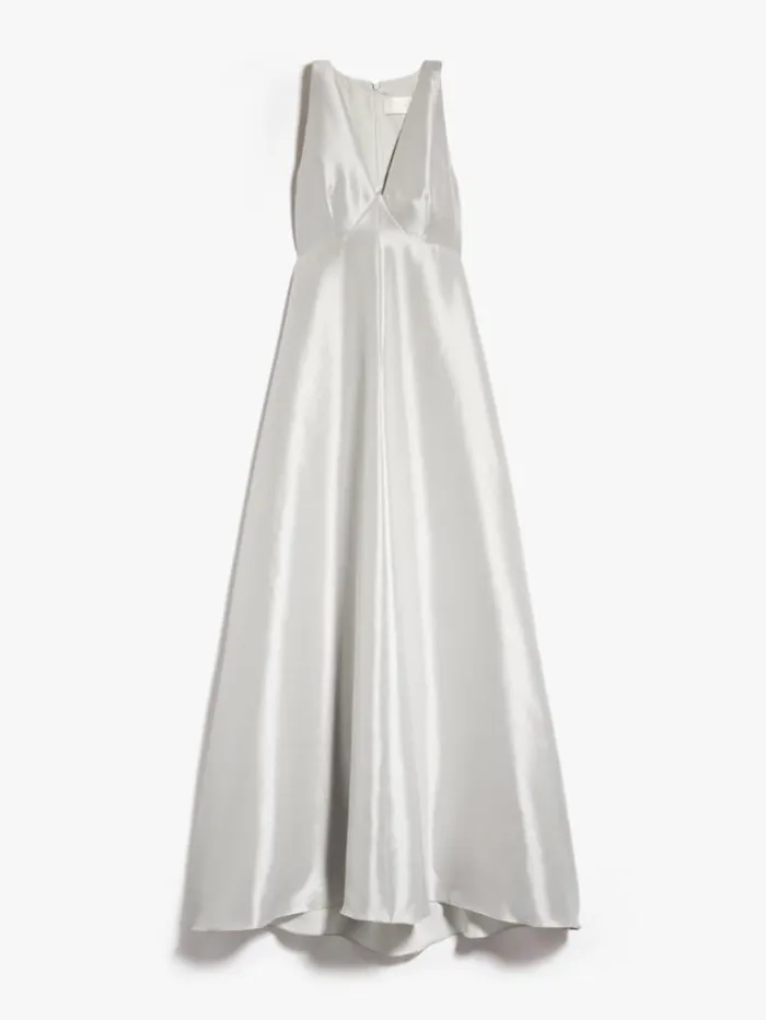 Woman Silk Satin Dress Pearl Grey Maxmara Dresses Woman Silk Satin Dress Pearl Grey Maxmara Dresses