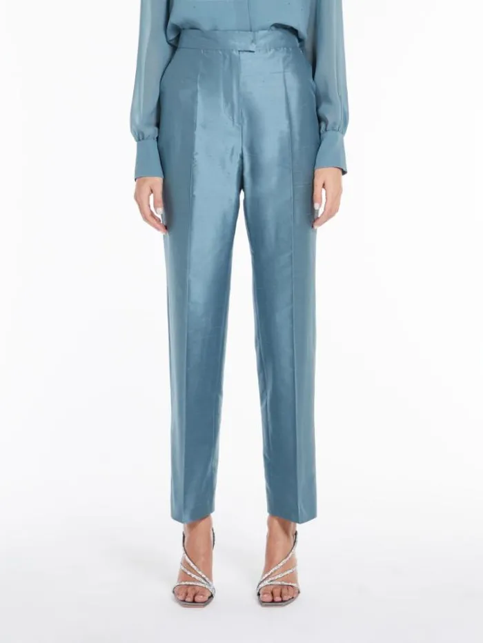 Woman Silk Shantung Trousers Light Blue Maxmara Trousers