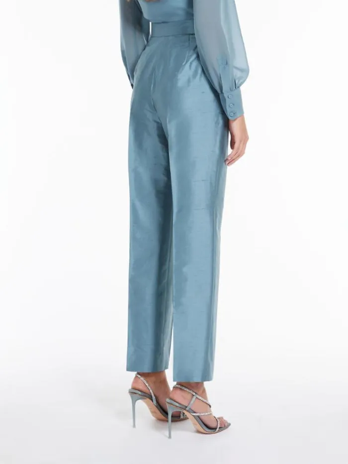 Woman Silk Shantung Trousers Light Blue Maxmara Trousers Woman Silk Shantung Trousers Light Blue Maxmara Trousers