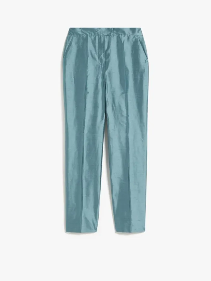 Woman Silk Shantung Trousers Light Blue Maxmara Trousers Woman Silk Shantung Trousers Light Blue Maxmara Trousers