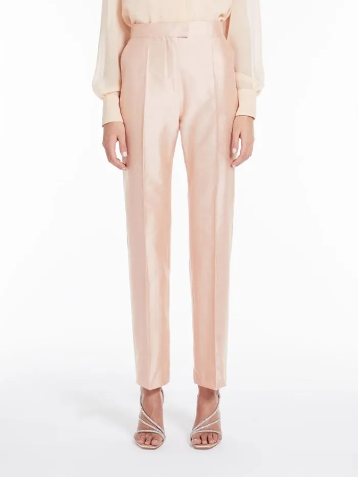 Woman Silk Shantung Trousers Powder Maxmara Trousers