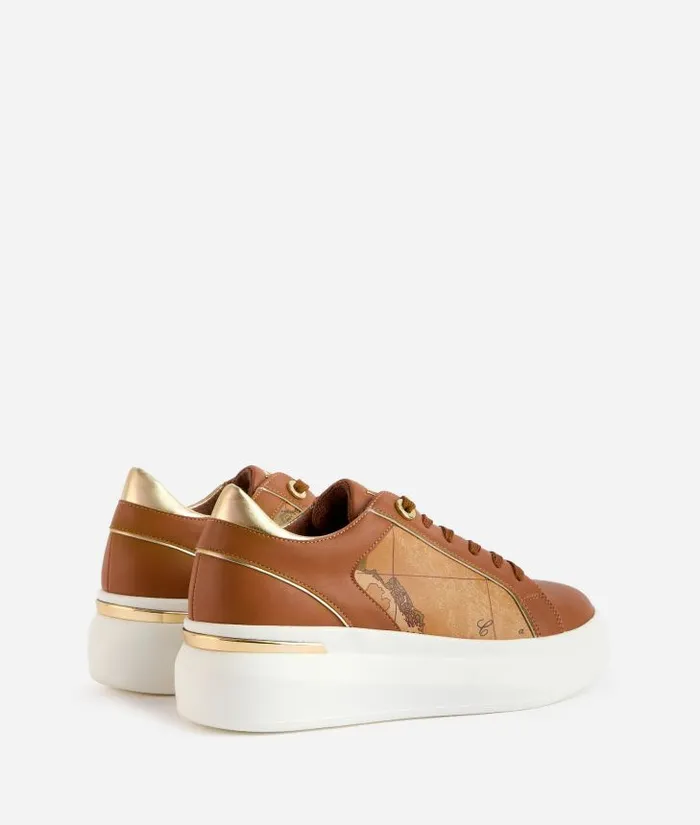 Woman Sneakers Alviero Martini Faux Napa Leather Sneakers With HighFrequency Embossed Logo Leather Brown