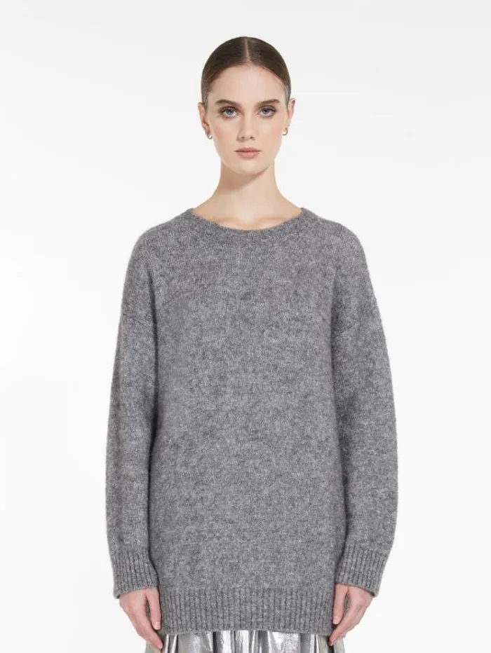 Woman Soft Pullover In Alpaca And Cotton Medium Grey Maxmara Knitwear And Sweatshirts