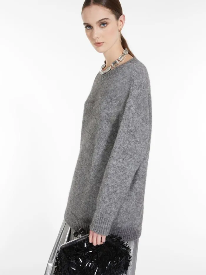 Woman Soft Pullover In Alpaca And Cotton Medium Grey Maxmara Knitwear And Sweatshirts Woman Soft Pullover In Alpaca And Cotton Medium Grey Maxmara Knitwear And Sweatshirts