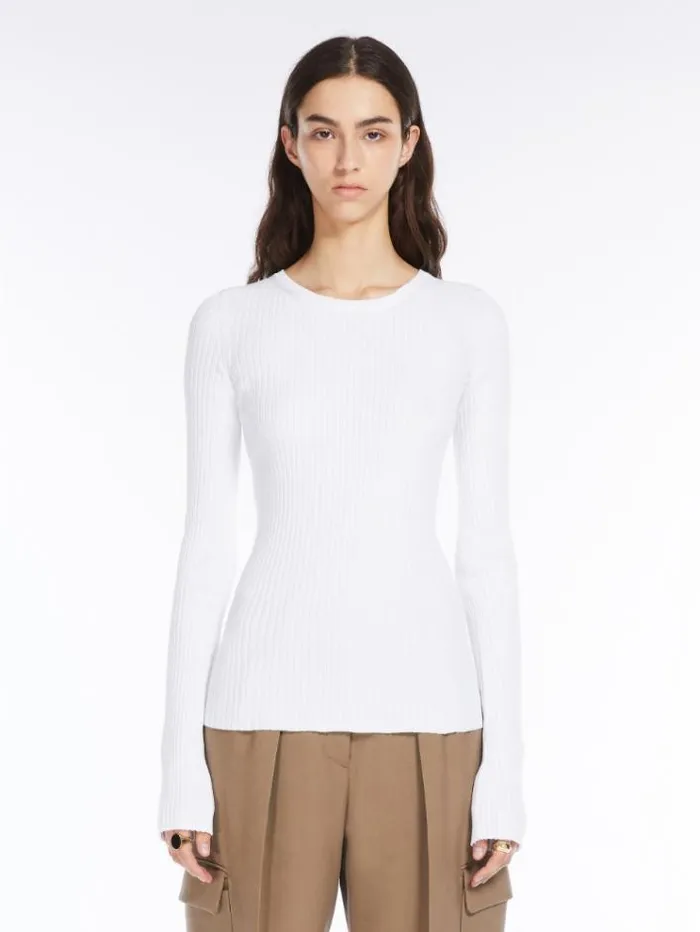 Woman Stretch Viscose Crewneck Sweater White Maxmara Knitwear And Sweatshirts