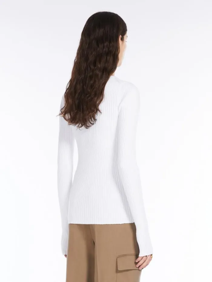 Woman Stretch Viscose Crewneck Sweater White Maxmara Knitwear And Sweatshirts Woman Stretch Viscose Crewneck Sweater White Maxmara Knitwear And Sweatshirts
