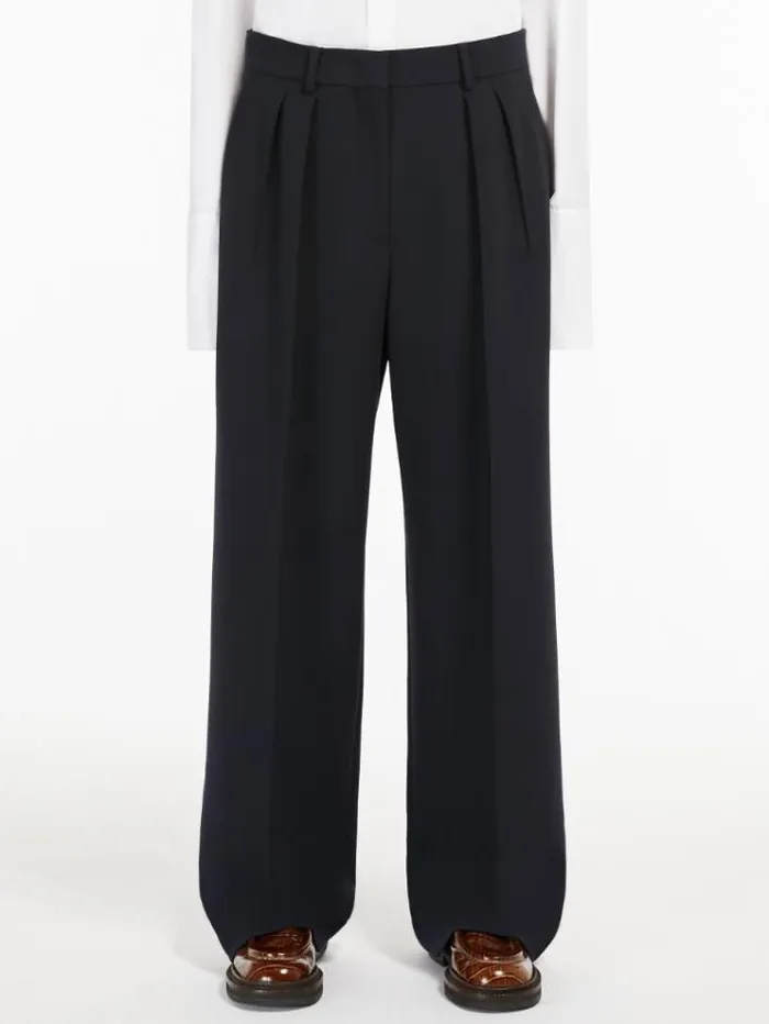 Woman Widefit Stretch Wool Trousers Midnightblue Maxmara Trousers