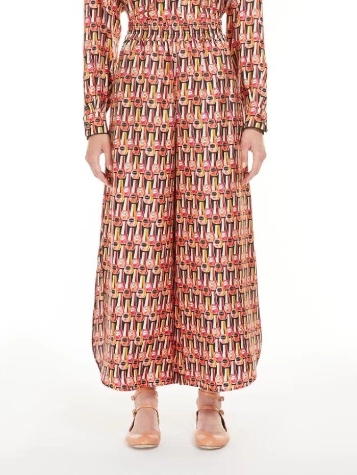 Woman Wide Silk Trousers Salmon Maxmara Trousers
