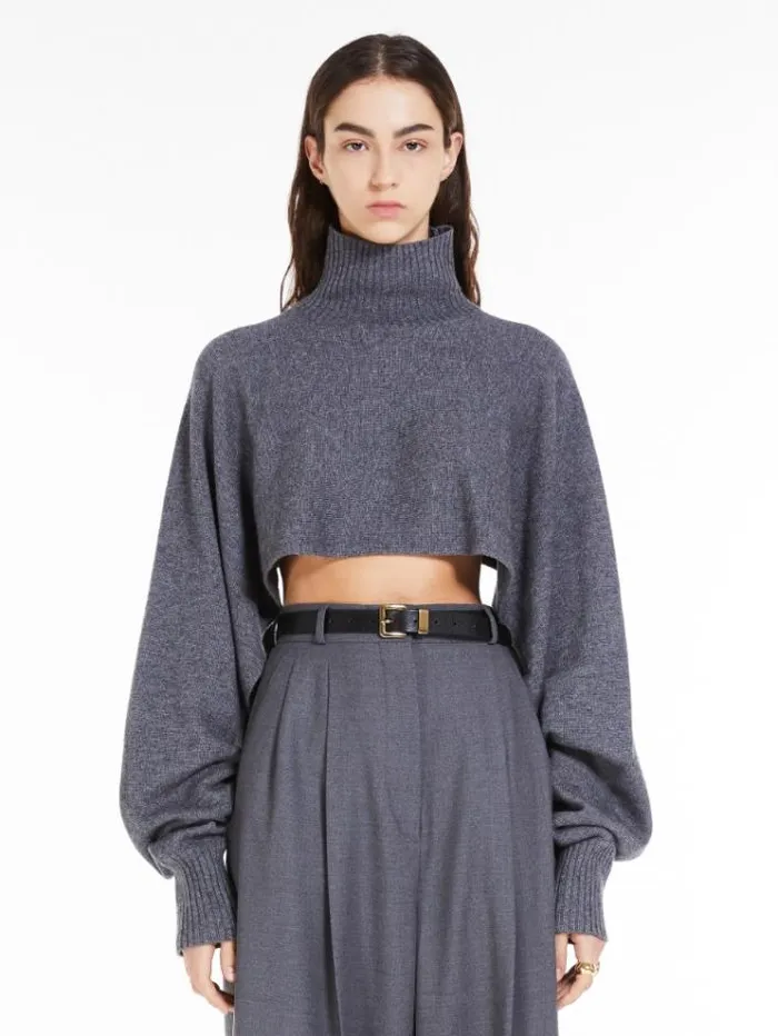 Woman Wool And Cashmere Cape Medium Grey Maxmara Knitwear And Sweatshirts