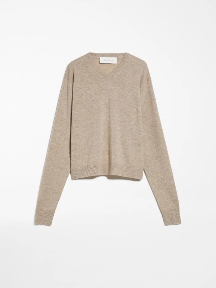 Woman Wool And Cashmere Vneck Sweater Beige Maxmara Knitwear And Sweatshirts Woman Wool And Cashmere Vneck Sweater Beige Maxmara Knitwear And Sweatshirts