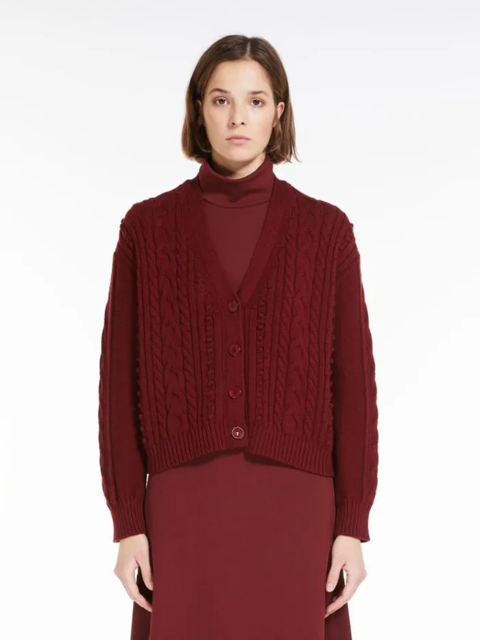 Woman Wool Yarn Cardigan Brick Red Maxmara Knitwear And Sweatshirts