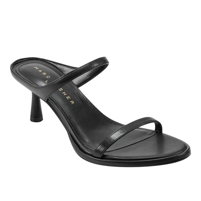 Women Alonde Heeled Slide Sandal Black Leather Marc Fisher Mules and Slides