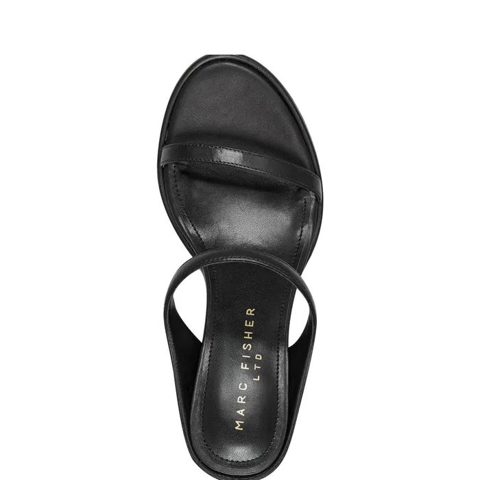 Women Alonde Heeled Slide Sandal Black Leather Marc Fisher Mules and Slides