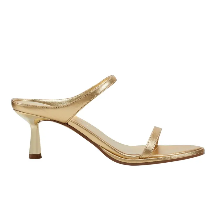 Women Alonde Heeled Slide Sandal Gold Leather Marc Fisher Mules and Slides