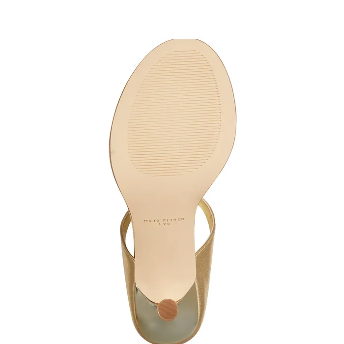 Women Alonde Heeled Slide Sandal Gold Leather Marc Fisher Mules and Slides