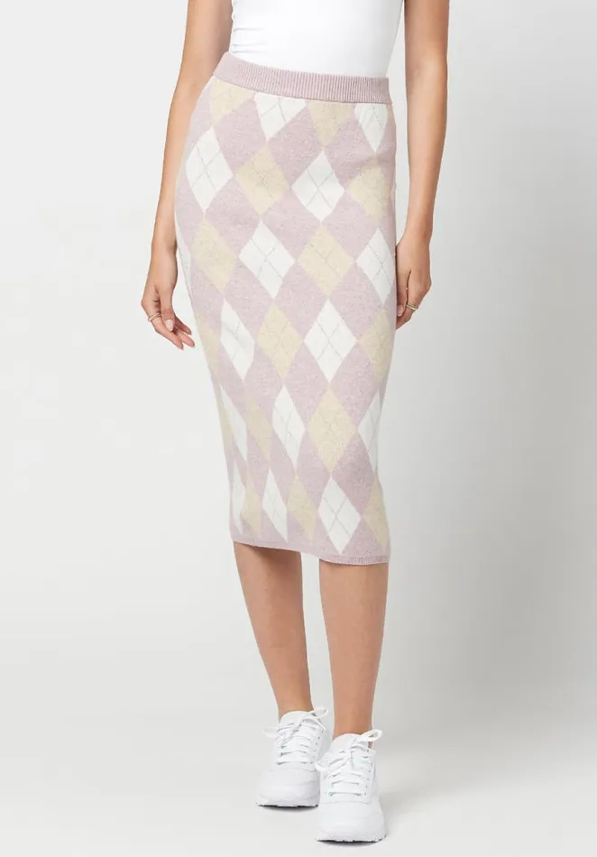 Women Argyle Beckett Sweater Skirt Barely Pink Buffalo David Bitton Dresses and Jumpsuits