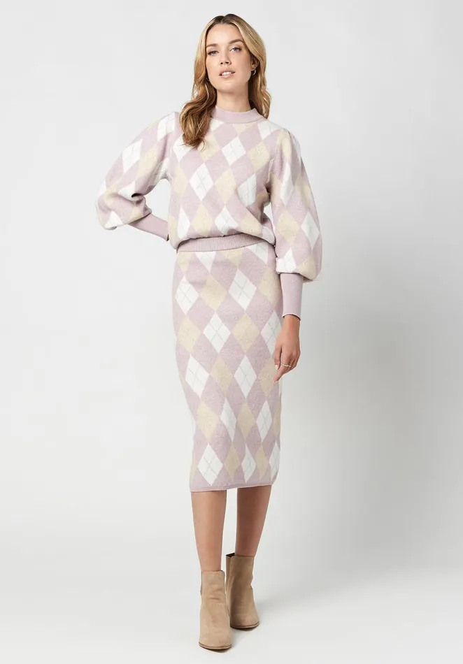 Women Argyle Beckett Sweater Skirt Barely Pink Buffalo David Bitton Dresses and Jumpsuits