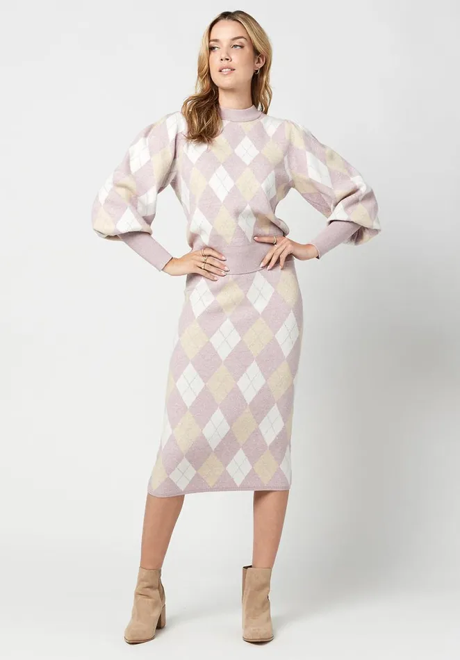 Women Argyle Beckett Sweater Skirt Barely Pink Buffalo David Bitton Dresses and Jumpsuits