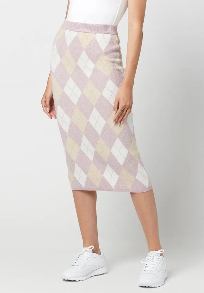 Women Argyle Beckett Sweater Skirt Barely Pink Buffalo David Bitton Dresses and Jumpsuits