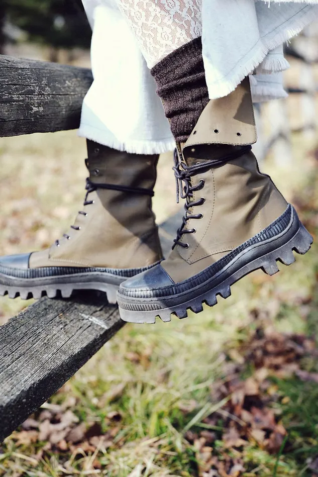 Women Athletic Shoes Free People Goldie Lug Sole LaceUp Boots Khaki Black