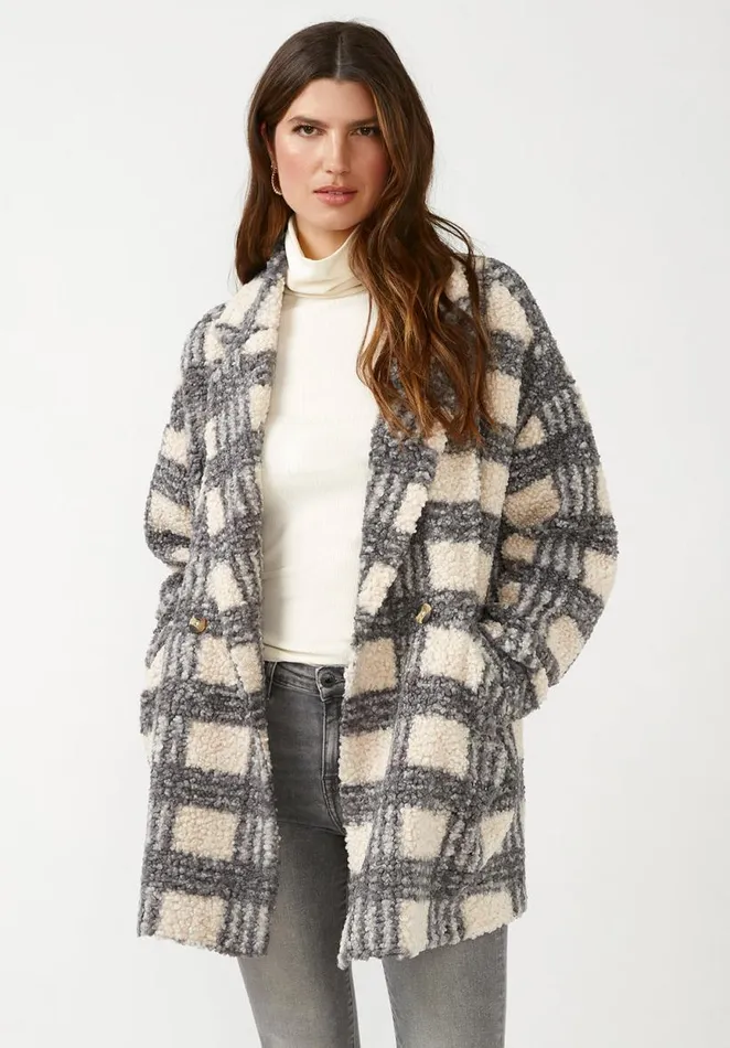 Women Aurelie Blue Cream Plaid Women039s Oversized Car Coat Bluecream Plaid Buffalo David Bitton Jackets