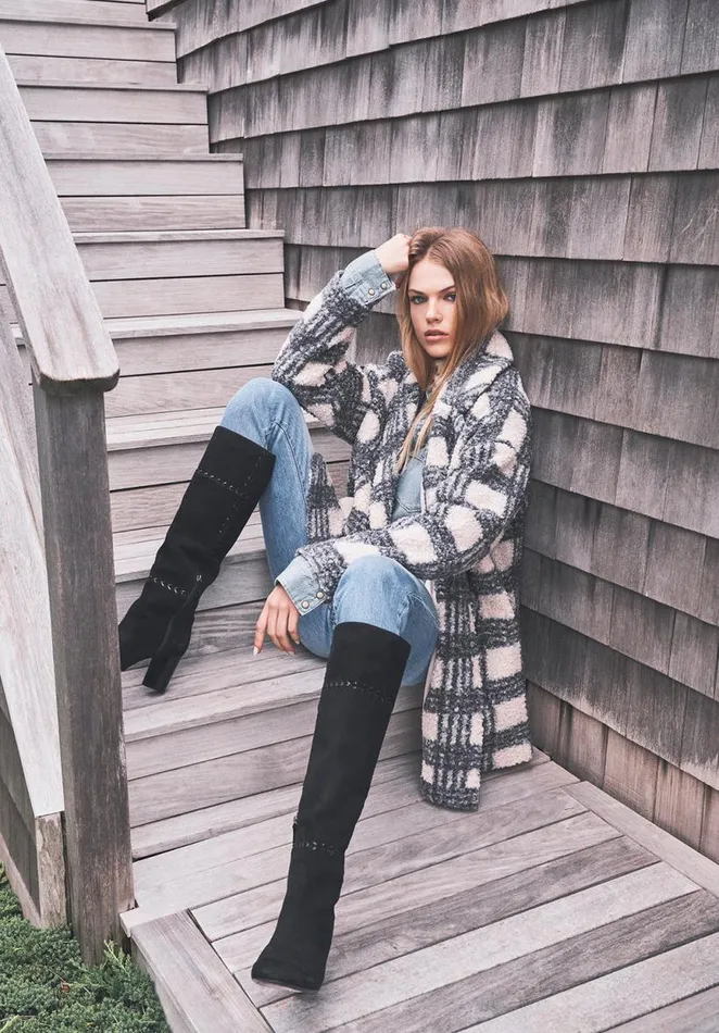 Women Aurelie Blue Cream Plaid Women039s Oversized Car Coat Bluecream Plaid Buffalo David Bitton Jackets