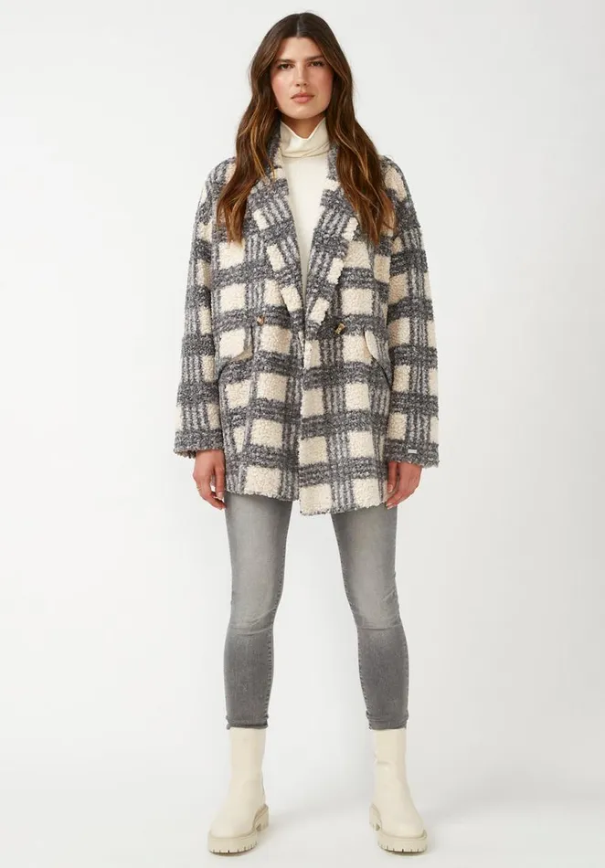 Women Aurelie Blue Cream Plaid Women039s Oversized Car Coat Bluecream Plaid Buffalo David Bitton Jackets