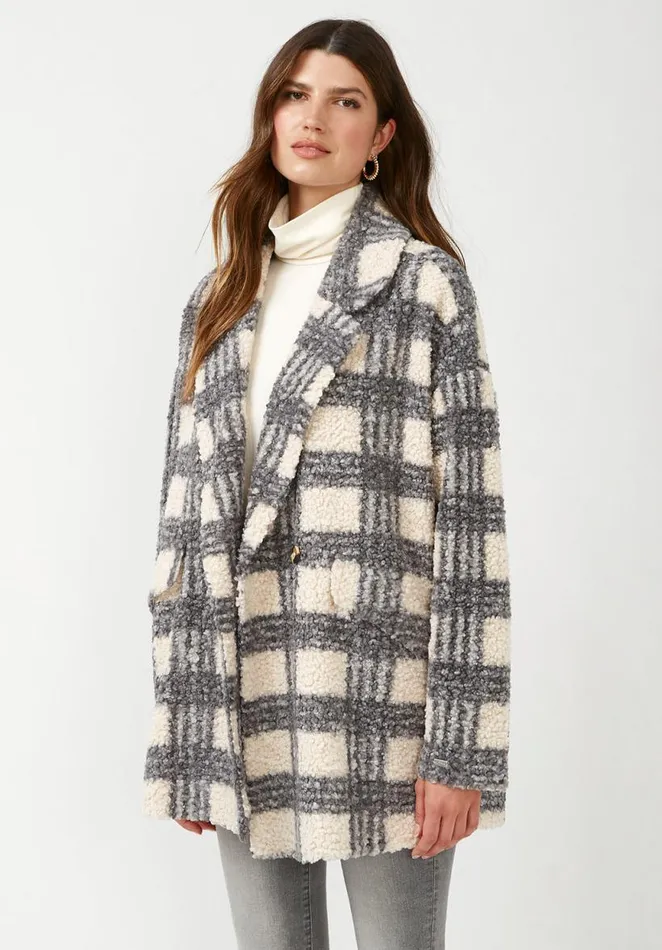 Women Aurelie Blue Cream Plaid Women039s Oversized Car Coat Bluecream Plaid Buffalo David Bitton Jackets