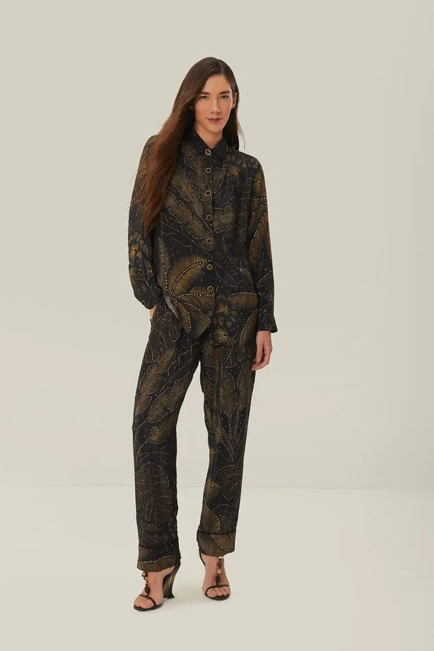Women Black Golden Foliage Pajama Pants Golden Foliage Black FARM Rio Pants