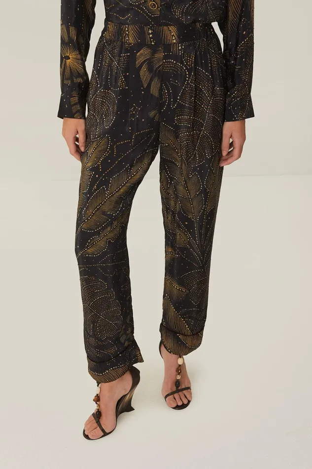 Women Black Golden Foliage Pajama Pants Golden Foliage Black FARM Rio Pants