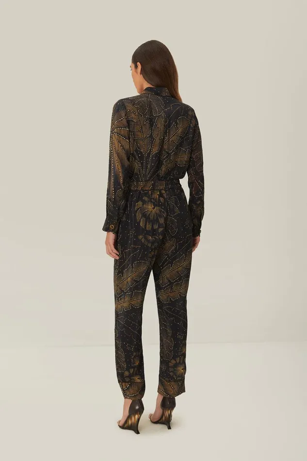Women Black Golden Foliage Pajama Pants Golden Foliage Black FARM Rio Pants