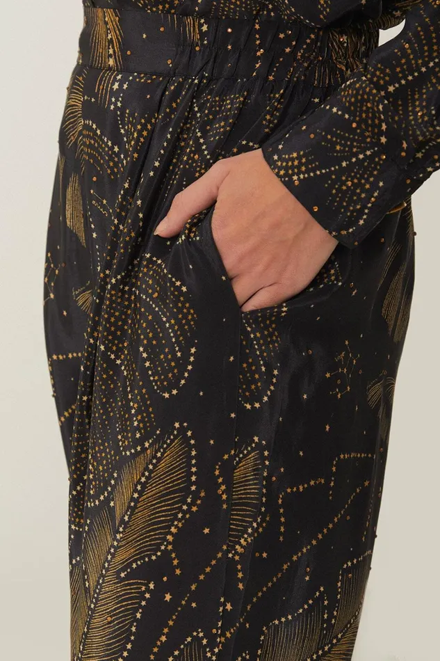 Women Black Golden Foliage Pajama Pants Golden Foliage Black FARM Rio Pants