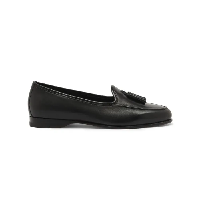 Women Black Leather Andrea Tassel Loafer Santoni Loafers