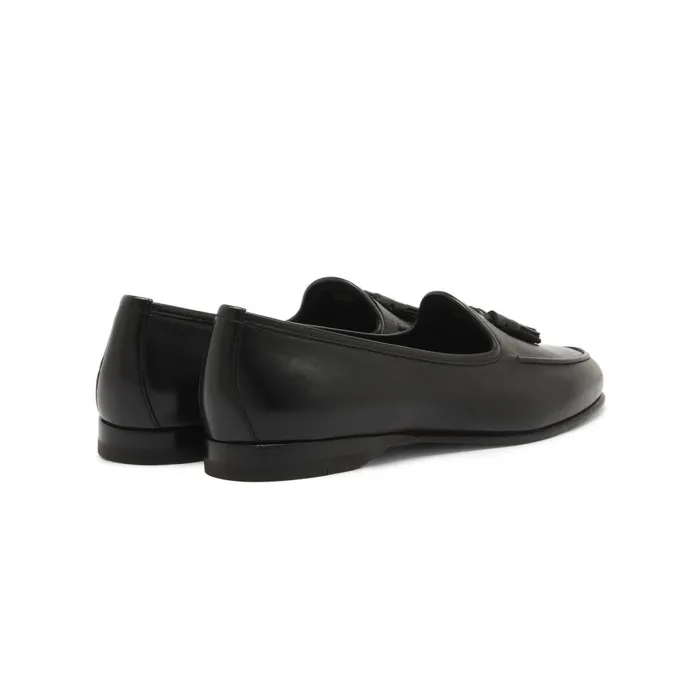 Women Black Leather Andrea Tassel Loafer Santoni Loafers