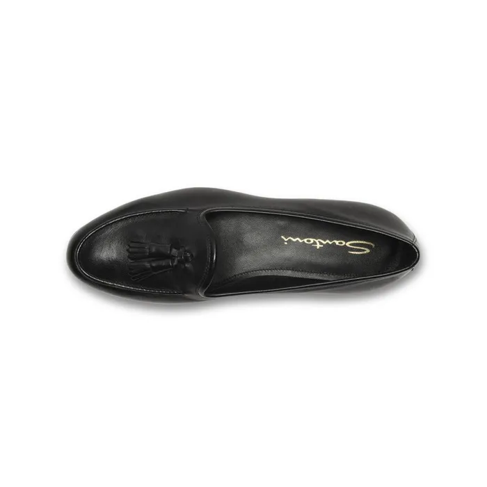 Women Black Leather Andrea Tassel Loafer Santoni Loafers