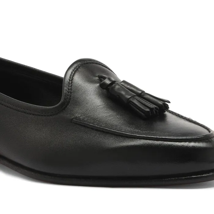 Women Black Leather Andrea Tassel Loafer Santoni Loafers