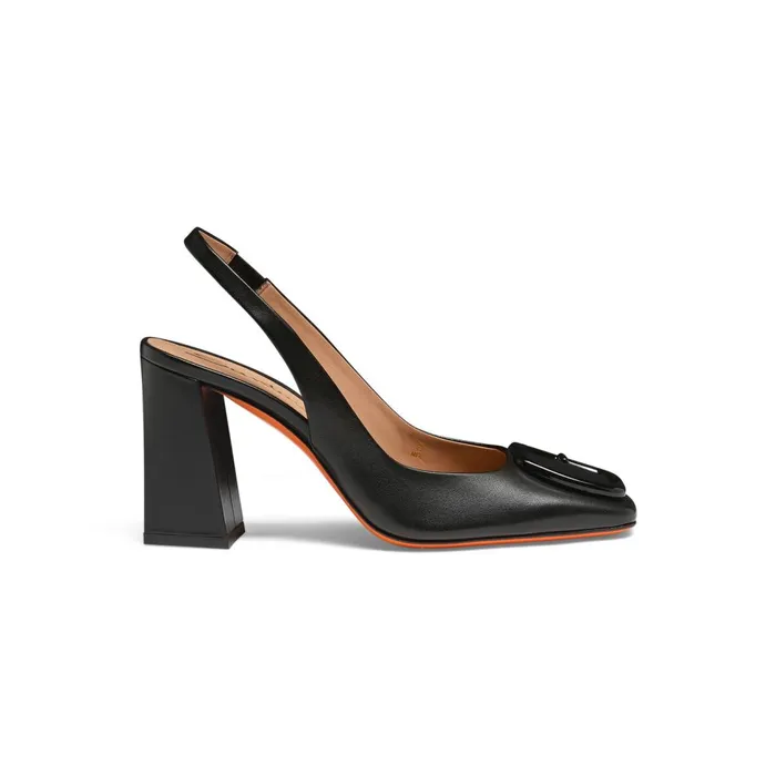 Women Black Leather HighHeel Slingback Santoni Pumps and Heels