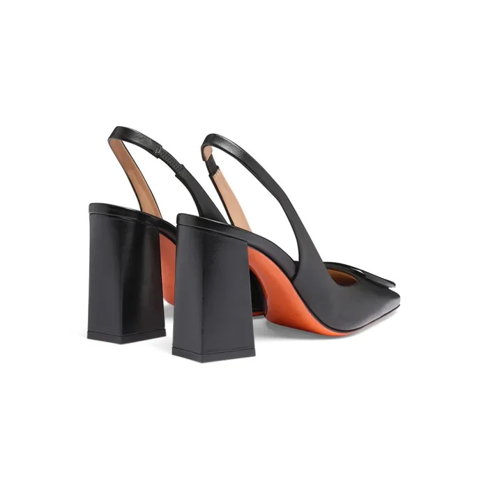 Women Black Leather HighHeel Slingback Santoni Pumps and Heels