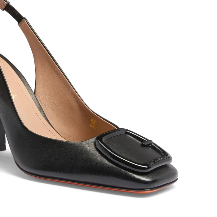 Women Black Leather HighHeel Slingback Santoni Pumps and Heels