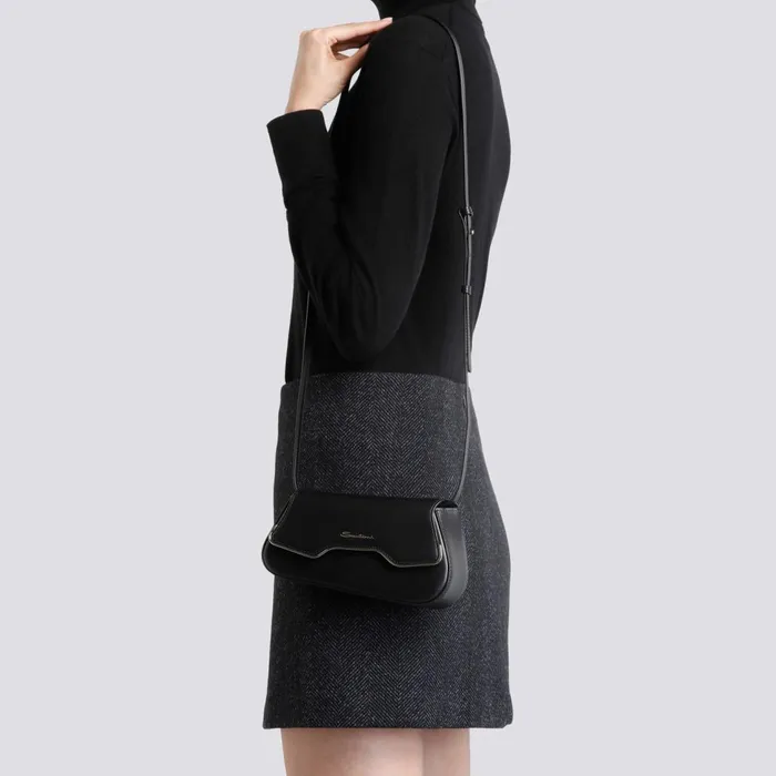 Women Black Leather The Pluto Crossbody Bag Santoni Bags