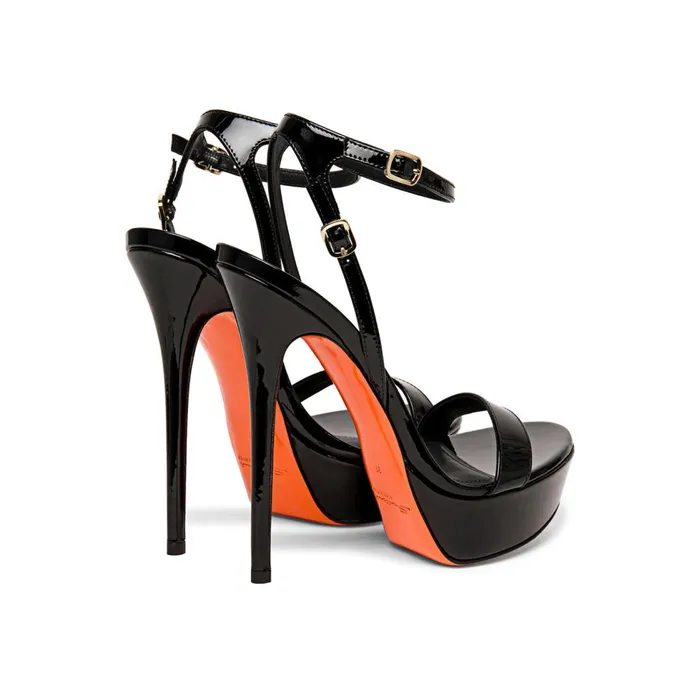 Women Black Patent Leather HighHeel Sandal Santoni Sandals
