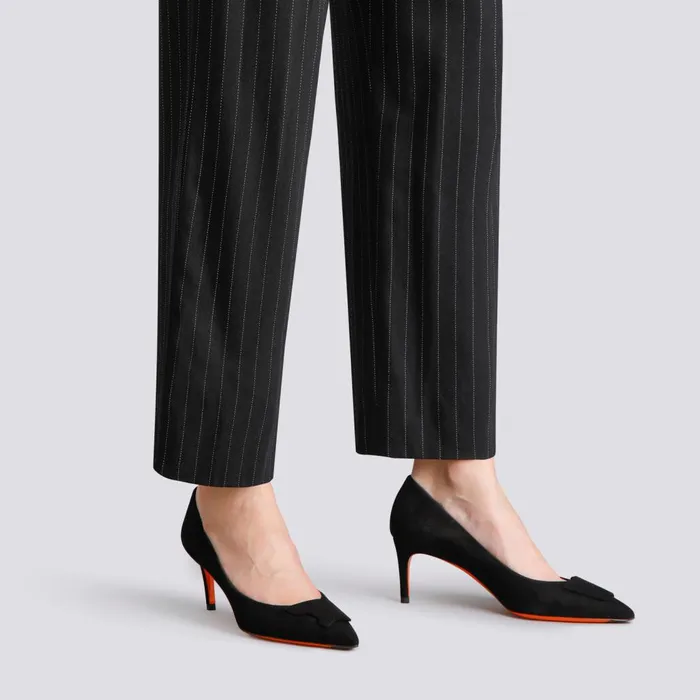 Women Black Suede MidHeel Sibille Pump Santoni Pumps and Heels