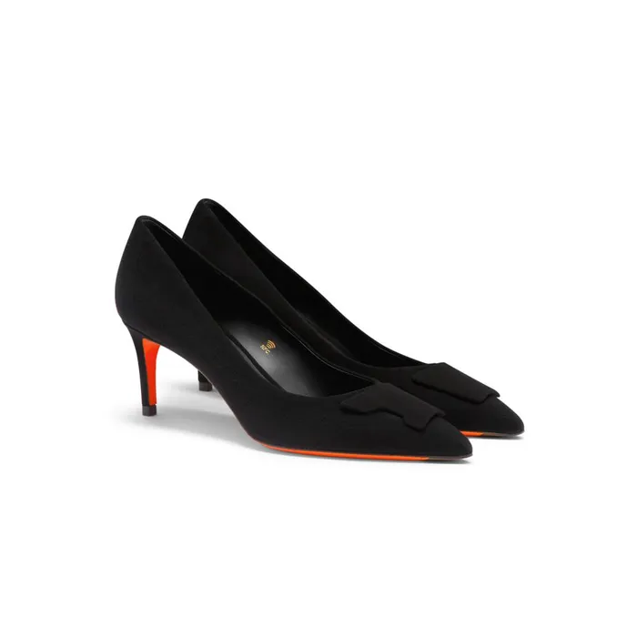Women Black Suede MidHeel Sibille Pump Santoni Pumps and Heels