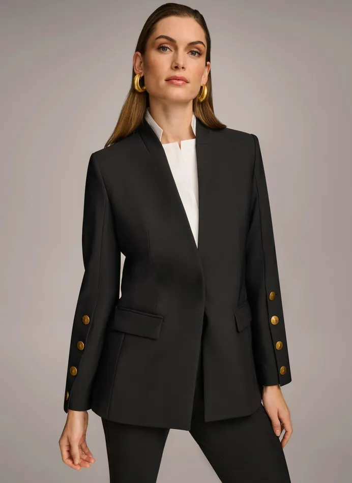 Women Blazers Donna Karan JACKET WITH BUTTON DETAILS ON SLEEVE Black